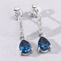 2.30 Ct Pear Deep Blue London Blue Topaz & Lab Diamond Prong Silver Teardrop Dangle Earrings by Fine Color Jewels