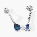 2.30 Ct Pear Deep Blue London Blue Topaz & Lab Diamond Prong Silver Teardrop Dangle Earrings by Fine Color Jewels