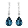 2.30 Ct Pear Deep Blue London Blue Topaz & Lab Diamond Prong Silver Teardrop Dangle Earrings