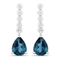 2.30 Ct Pear Deep Blue London Blue Topaz & Lab Diamond Prong Silver Teardrop Dangle Earrings by Fine Color Jewels