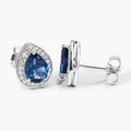2.30 Ct Pear London Blue Topaz & Lab Diamond Prong Silver Halo Stud Earrings by Fine Color Jewels