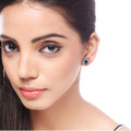 2.30 Ct Pear London Blue Topaz & Lab Diamond Prong Silver Halo Stud Earrings by Fine Color Jewels