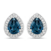 2.30 Ct Pear London Blue Topaz & Lab Diamond Prong Silver Halo Stud Earrings