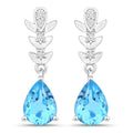 2.30 Ct Pear Swiss Blue Topaz & Lab Diamond Prong Silver Teardrop Dangle Earrings by Fine Color Jewels