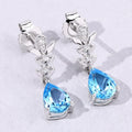2.30 Ct Pear Swiss Blue Topaz & Lab Diamond Prong Silver Teardrop Dangle Earrings by Fine Color Jewels
