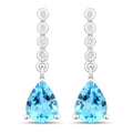2.30 Ct Pear Swiss Blue Topaz & Lab Diamond Prong Silver Teardrop Dangle Earrings by Fine Color Jewels