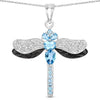 2.30 Ct Swiss Blue Topaz Prong Silver Dragonfly Pendant Cable Chain Necklace