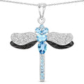 2.30 Ct Swiss Blue Topaz Prong Silver Dragonfly Pendant Cable Chain Necklace by Fine Color Jewels