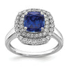 2.31 Ct Cushion Blue Created Sapphire & Lab Diamond Prong 14K White Gold Double Halo Ring