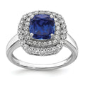 2.31 Ct Cushion Blue Created Sapphire & Lab Diamond Prong 14K White Gold Double Halo Ring by Fine Color Jewels