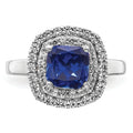 2.31 Ct Cushion Blue Created Sapphire & Lab Diamond Prong 14K White Gold Double Halo Ring by Fine Color Jewels