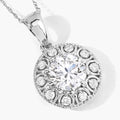 2.32 Ct Round Lab Grown Diamond Prong Platinum Bridal Halo Floral Pendant by Fine Color Jewels