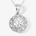 2.32 Ct Round Lab Grown Diamond Prong Platinum Bridal Halo Floral Pendant by Fine Color Jewels