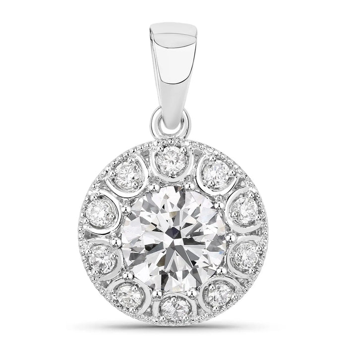 2.32 Ct Round Lab Grown Diamond Prong Platinum Bridal Halo Floral Pendant by Fine Color Jewels