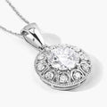2.32 Ct Round Lab Grown Diamond Prong Platinum Bridal Halo Floral Pendant by Fine Color Jewels