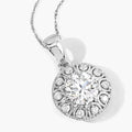 2.32 Ct Round Lab Grown Diamond Prong Platinum Bridal Halo Floral Pendant by Fine Color Jewels