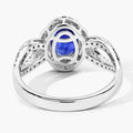 2.33 Ct Oval Ceylon Blue Sapphire and White Diamond Prong 18K White Gold Pave Halo Crossover Ring by Fine Color Jewels