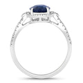 2.33 Ct Oval Ceylon Blue Sapphire and White Diamond Prong 18K White Gold Pave Halo Crossover Ring by Fine Color Jewels