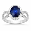 2.33 Ct Oval Ceylon Blue Sapphire and White Diamond Prong 18K White Gold Pave Halo Crossover Ring