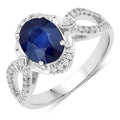 2.33 Ct Oval Ceylon Blue Sapphire and White Diamond Prong 18K White Gold Pave Halo Crossover Ring by Fine Color Jewels