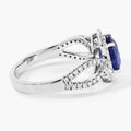 2.33 Ct Oval Ceylon Blue Sapphire and White Diamond Prong 18K White Gold Pave Halo Crossover Ring by Fine Color Jewels