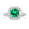 2.34 Ct Cushion Green Colombian Lab Created Emerald and Moissanite Prong Silver Halo Engagement Ring by Fine Color Jewels
