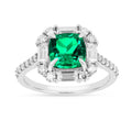 2.34 Ct Cushion Green Colombian Lab Created Emerald and Moissanite Prong Silver Halo Engagement Ring by Fine Color Jewels