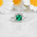 2.34 Ct Cushion Green Colombian Lab Created Emerald and Moissanite Prong Silver Halo Engagement Ring by Fine Color Jewels