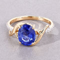 2.34 Ct Oval Ceylon Blue Sapphire and White Diamond Prong 18K Yellow Gold Pave Crossover Ring by Fine Color Jewels