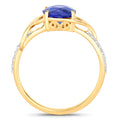 2.34 Ct Oval Ceylon Blue Sapphire and White Diamond Prong 18K Yellow Gold Pave Crossover Ring by Fine Color Jewels