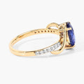 2.34 Ct Oval Ceylon Blue Sapphire and White Diamond Prong 18K Yellow Gold Pave Crossover Ring by Fine Color Jewels