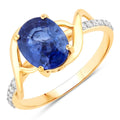 2.34 Ct Oval Ceylon Blue Sapphire and White Diamond Prong 18K Yellow Gold Pave Crossover Ring by Fine Color Jewels