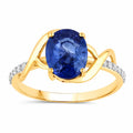 2.34 Ct Oval Ceylon Blue Sapphire and White Diamond Prong 18K Yellow Gold Pave Crossover Ring by Fine Color Jewels