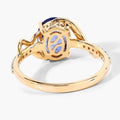 2.34 Ct Oval Ceylon Blue Sapphire and White Diamond Prong 18K Yellow Gold Pave Crossover Ring by Fine Color Jewels
