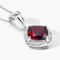2.35 Ct Cushion Red Garnet and Lab Diamond Prong Silver Halo pendant Necklace by Fine Color Jewels