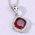2.35 Ct Cushion Red Garnet and Lab Diamond Prong Silver Halo pendant Necklace by Fine Color Jewels