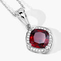 2.35 Ct Cushion Red Garnet and Lab Diamond Prong Silver Halo pendant Necklace by Fine Color Jewels