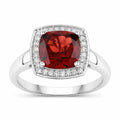 2.35 Ct Cushion Red Mozambique Garnet and Lab Diamond Prong Silver Halo Ring by Fine Color Jewels
