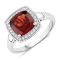 2.35 Ct Cushion Red Mozambique Garnet and Lab Diamond Prong Silver Halo Ring by Fine Color Jewels