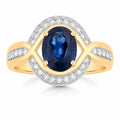 2.37 Ct Oval Ceylon Blue Sapphire and White Diamond Prong 18K Yellow Gold Pave Halo Statement Ring by Fine Color Jewels