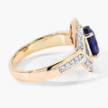 2.37 Ct Oval Ceylon Blue Sapphire and White Diamond Prong 18K Yellow Gold Pave Halo Statement Ring by Fine Color Jewels