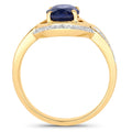 2.37 Ct Oval Ceylon Blue Sapphire and White Diamond Prong 18K Yellow Gold Pave Halo Statement Ring by Fine Color Jewels