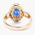 2.37 Ct Oval Ceylon Blue Sapphire and White Diamond Prong 18K Yellow Gold Pave Halo Statement Ring by Fine Color Jewels