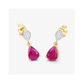 2.38 Ct Pear Pink Ruby & Diamond Prong 10K Gold Teardrop Dangle Earrings by Fine Color Jewels