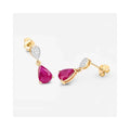 2.38 Ct Pear Pink Ruby & Diamond Prong 10K Gold Teardrop Dangle Earrings by Fine Color Jewels