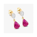 2.38 Ct Pear Pink Ruby & Diamond Prong 10K Gold Teardrop Dangle Earrings by Fine Color Jewels