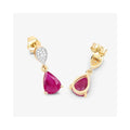 2.38 Ct Pear Pink Ruby & Diamond Prong 10K Gold Teardrop Dangle Earrings by Fine Color Jewels
