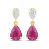 2.38 Ct Pear Pink Ruby & Diamond Prong 10K Gold Teardrop Dangle Earrings
