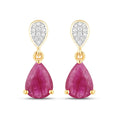 2.38 Ct Pear Pink Ruby & Diamond Prong 10K Gold Teardrop Dangle Earrings by Fine Color Jewels