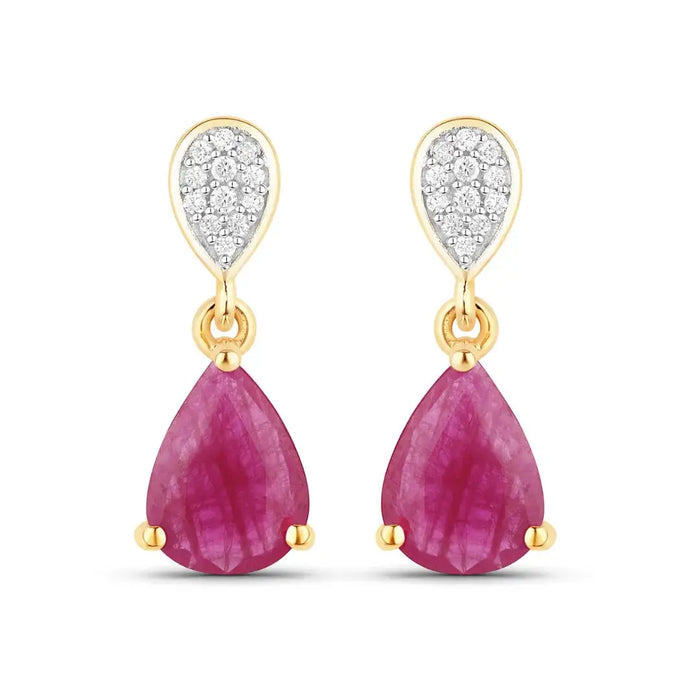 2.38 Ct Pear Pink Ruby & Diamond Prong 10K Gold Teardrop Dangle Earrings by Fine Color Jewels